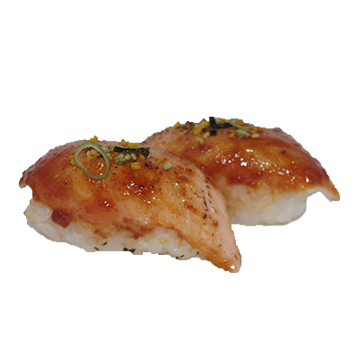 Salmón con pasta chile y furikake